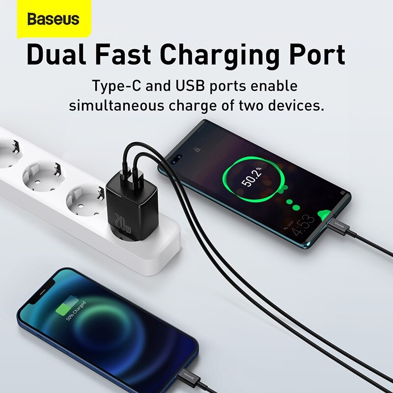 Cốc sạc siêu nhỏ gọn 20W Baseus Compact Quick Charger (USB + Type C, công suất 20W)