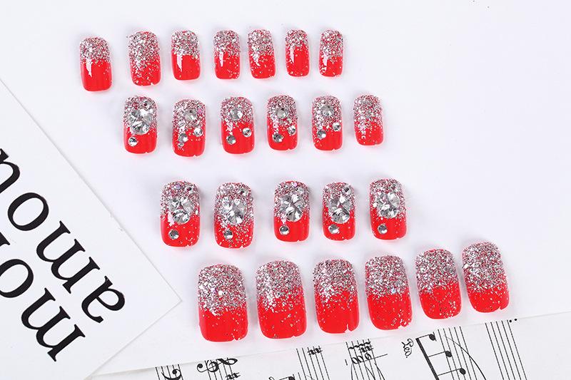 [HCM]Bộ 24 Móng tay giả đá đỏ (keo có sẵn)