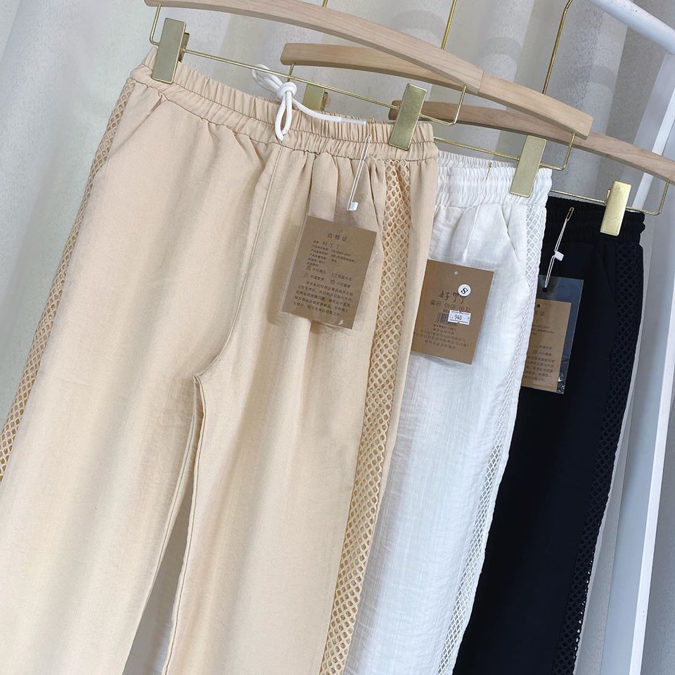 Quần jogger đũi lưới sườn cá tính cho nữ