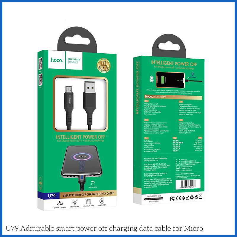 Dây sạc nhanh và tự ngắt Hoco U79 Lightning - micro usb - type C Dài 1.2M