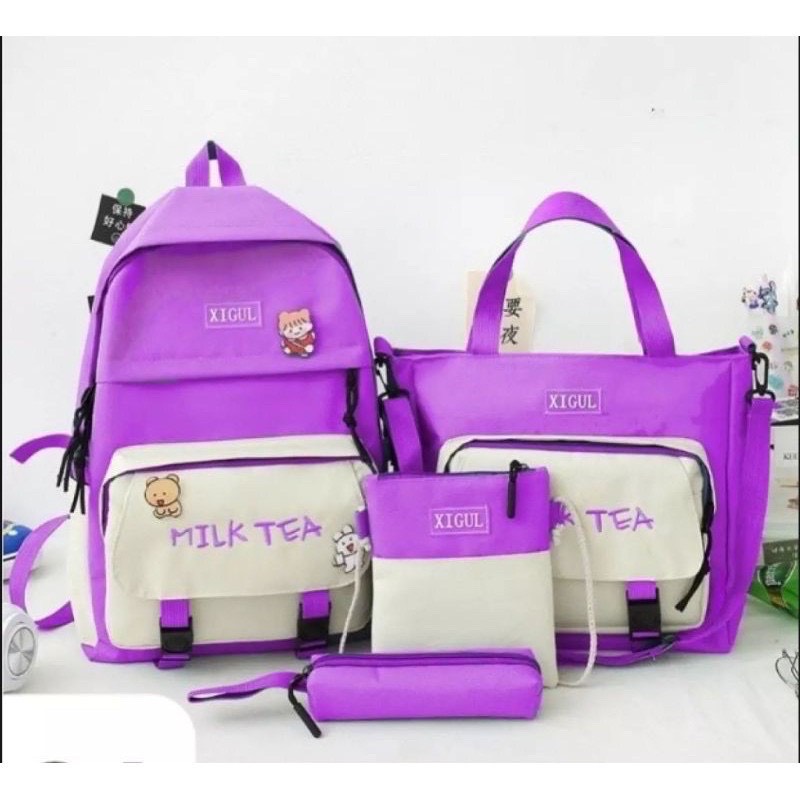 Set balo nữ 4 món milk tea cực dễ thương nè các tình yêu