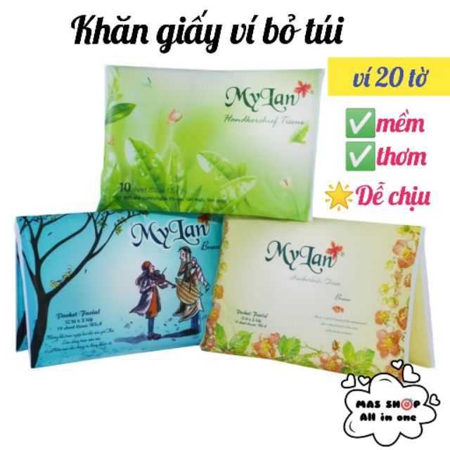 Khăn giấy khô MY LAN® Dạng ví bỏ túi 20 tờ