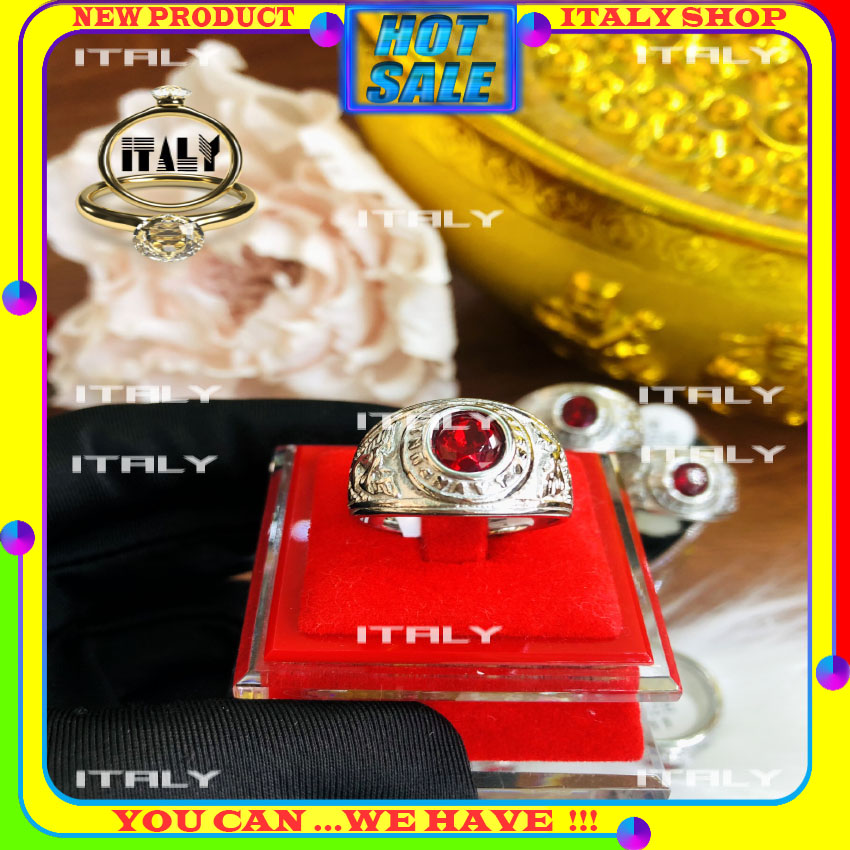 Nhẫn mỹ nam inox đá topaz đỏ italy mẫu mới năm nay - italy shop