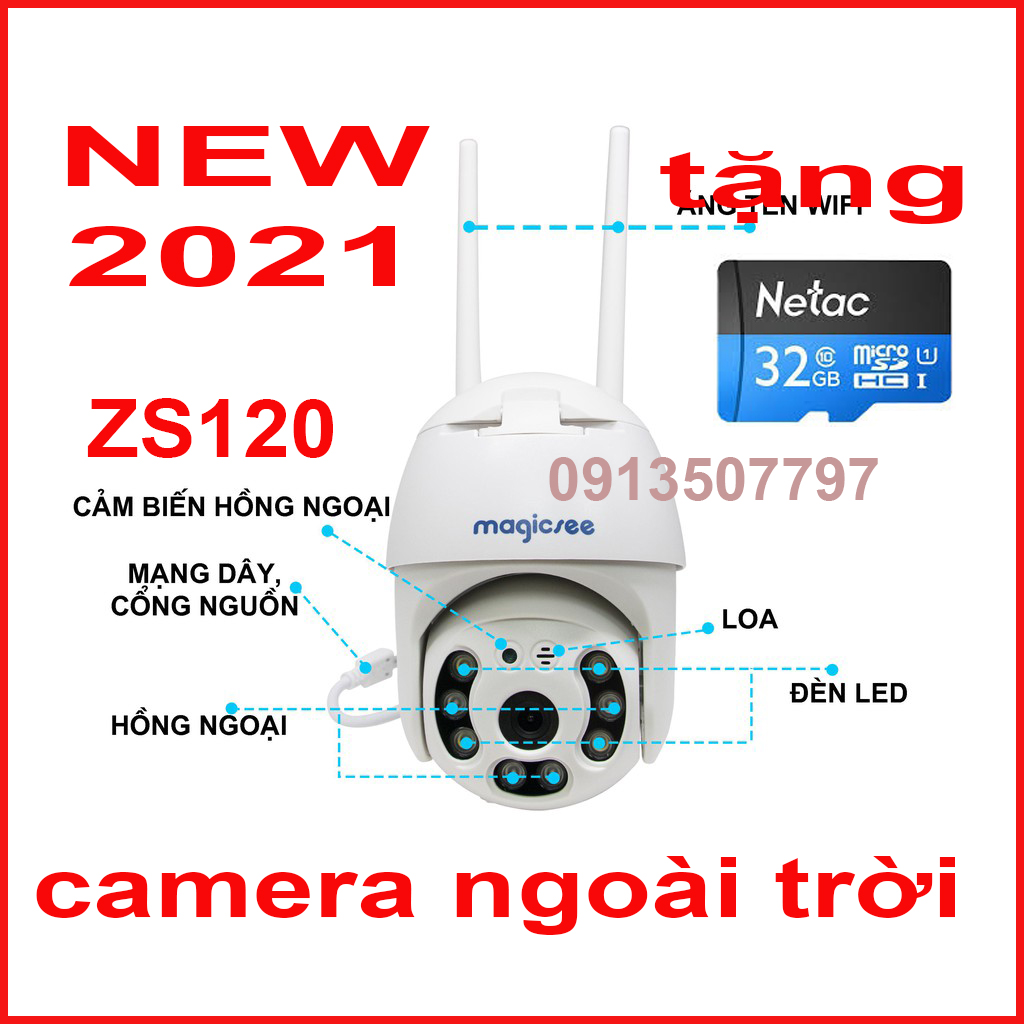Camera ip wifi giám sát ngoài trời magicsee zs120 tặng thẻ nhớ 32g xoay 360 độ - độ phân giải full hd1080 - chống nước ip68