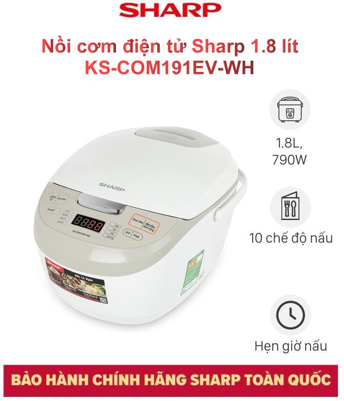 Nồi cơm điện tử Sharp 1.8 lít KS-COM191EV-WH, Chính Hãng 100%, Bảo Hành 12 Tháng