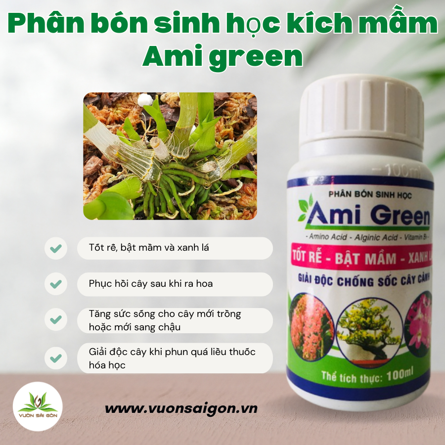 Phân bón sinh học Ami Green cây cảnh tốt rễ, bật mầm, xanh lá