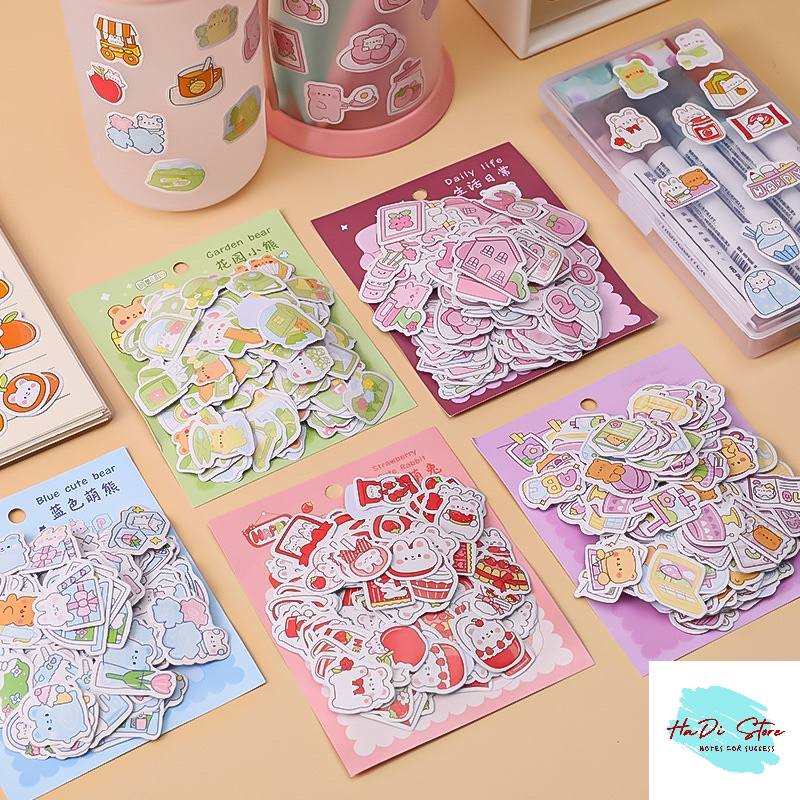 Set 200 chiếc sticker dễ thương nhiều màu, có tách lẻ