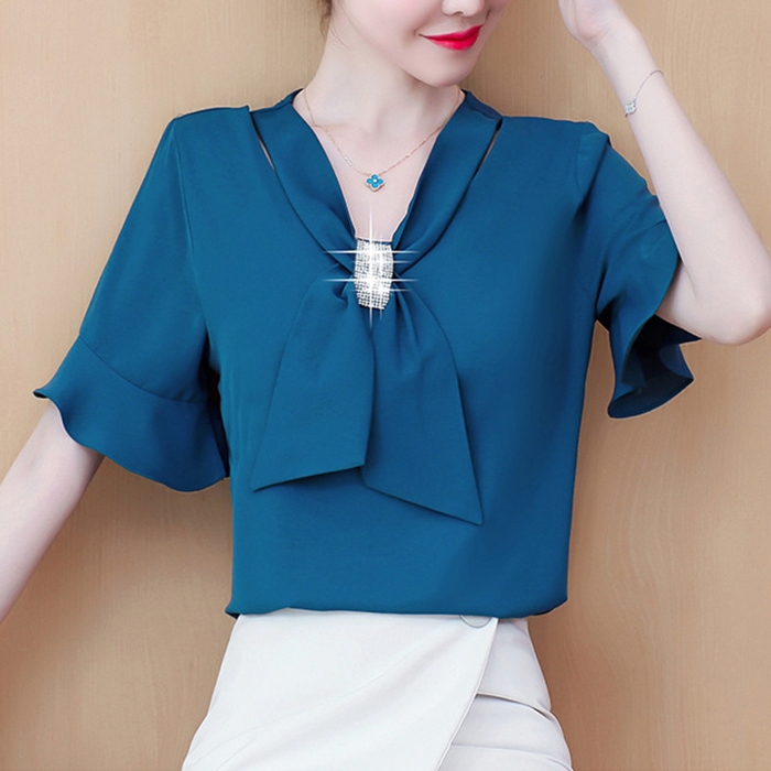 [HCM] shoppro-shirt office shirts V neck shirts turtleneck turn-shirt lacing bow shirt wings fairy shirt office shirt type delivery shirt button concealed button shirt sleeve flip shirt collar lace 3a19 3A18 3A10