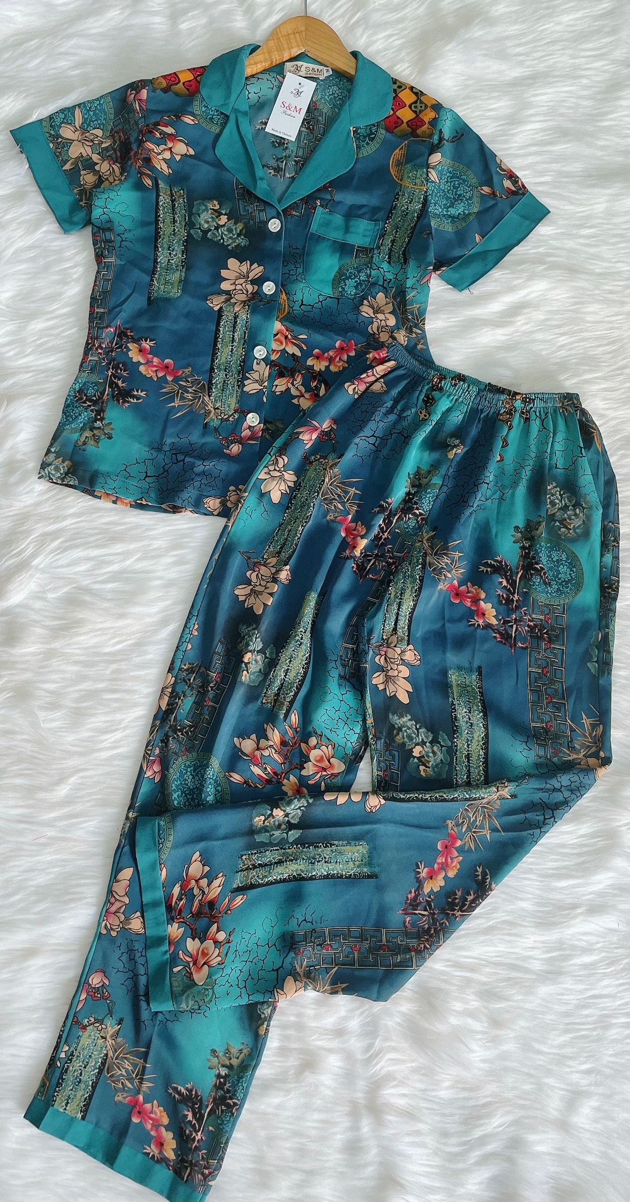 Set bộ họa tiết pijama có túi - MS0289