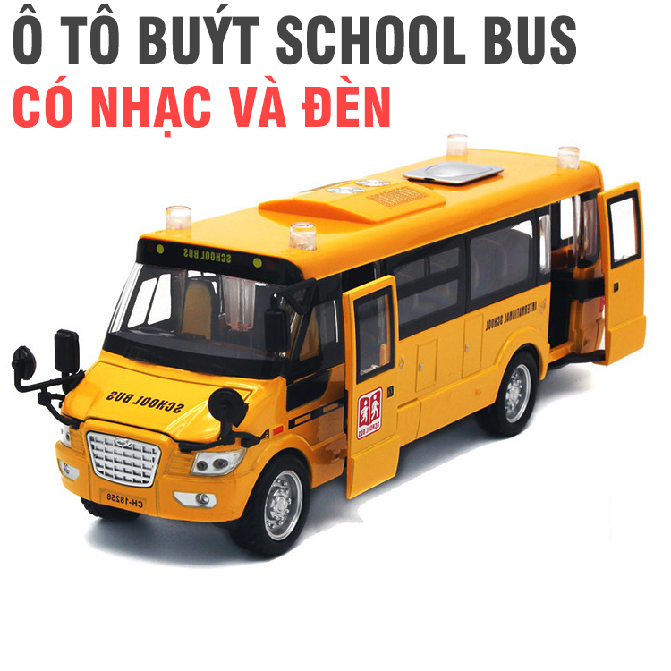 Đồ chơi trẻ em xe mô hình ô tô school bus xe bằng sắt tỉ lệ 1:32 có đèn và aam thanh xe chạy bằng cót