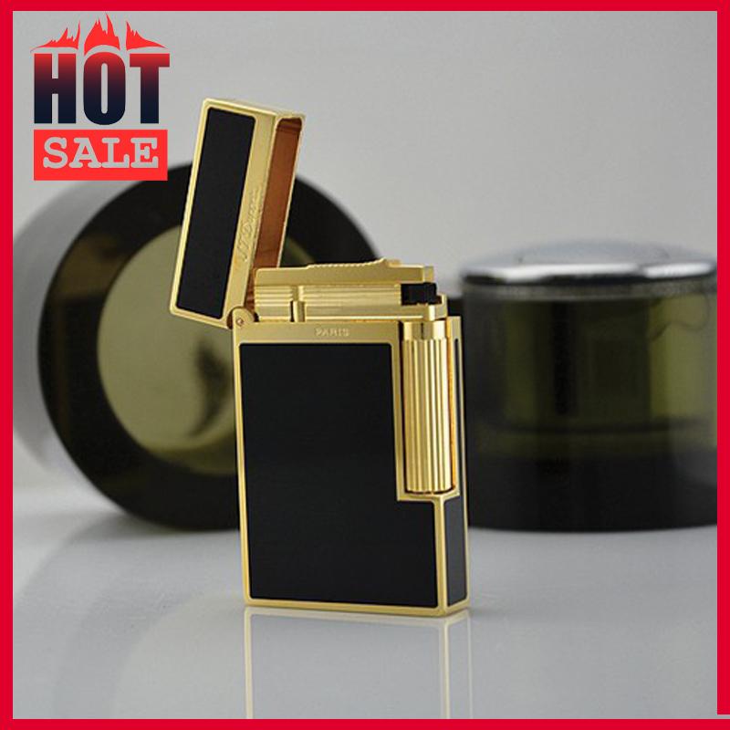 Hộp Quẹt Bật Lửa Dupont Đen Sọc Vàng Dùng Gas Dòng 2 Lỗ Tiếng Kêu Hay Cầm Chắc Tay