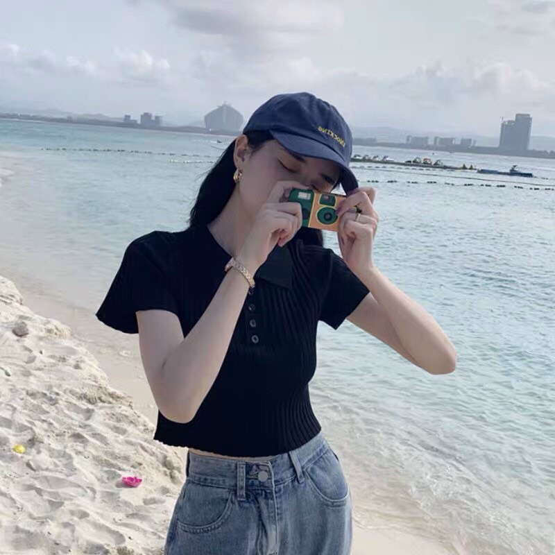 Áo len mỏng cổ bẻ cúc ngực