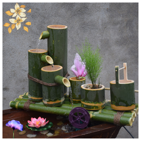 thác nước tiểu cảnh bằng tre