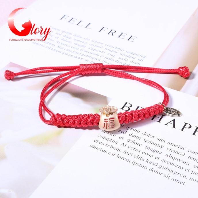 Vòng tay nam nữ chỉ đỏ charm hạt đá túi tiền phong thủy may mắn siêu dễ thương cá tính G460789B