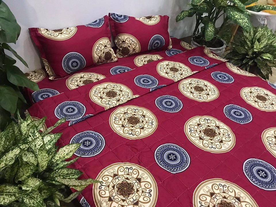 TRỌN BỘ CHĂN GA GỐI COMBO 5 MÓN - TRỐNG ĐỒNG ĐỎ