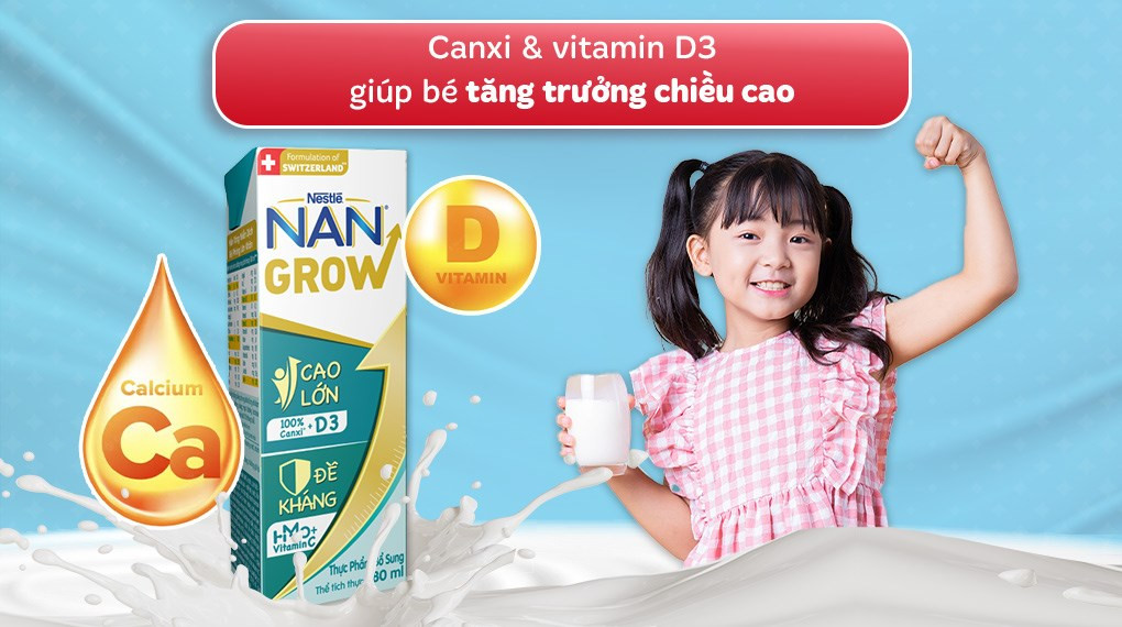 Combo 6 Lốc sữa pha sẵn Nestlé Nan Grow 180ml (24 hộp)