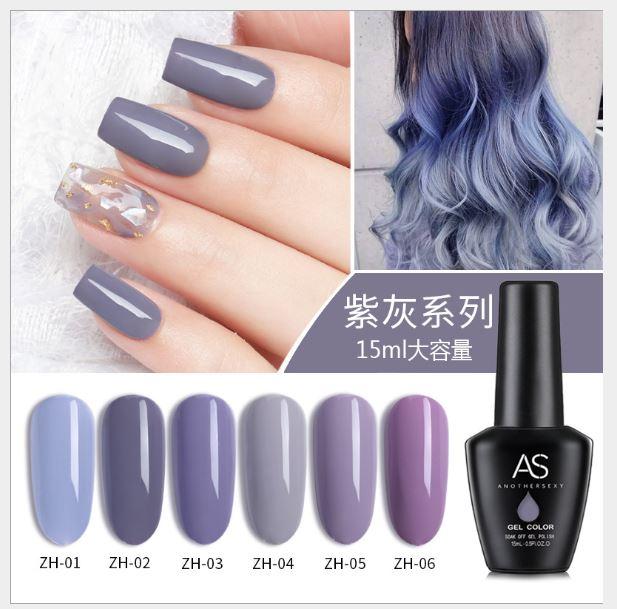 [MÀU MỚI] Set sơn gel AS set 6 màu tím khói ZH chai 15ml