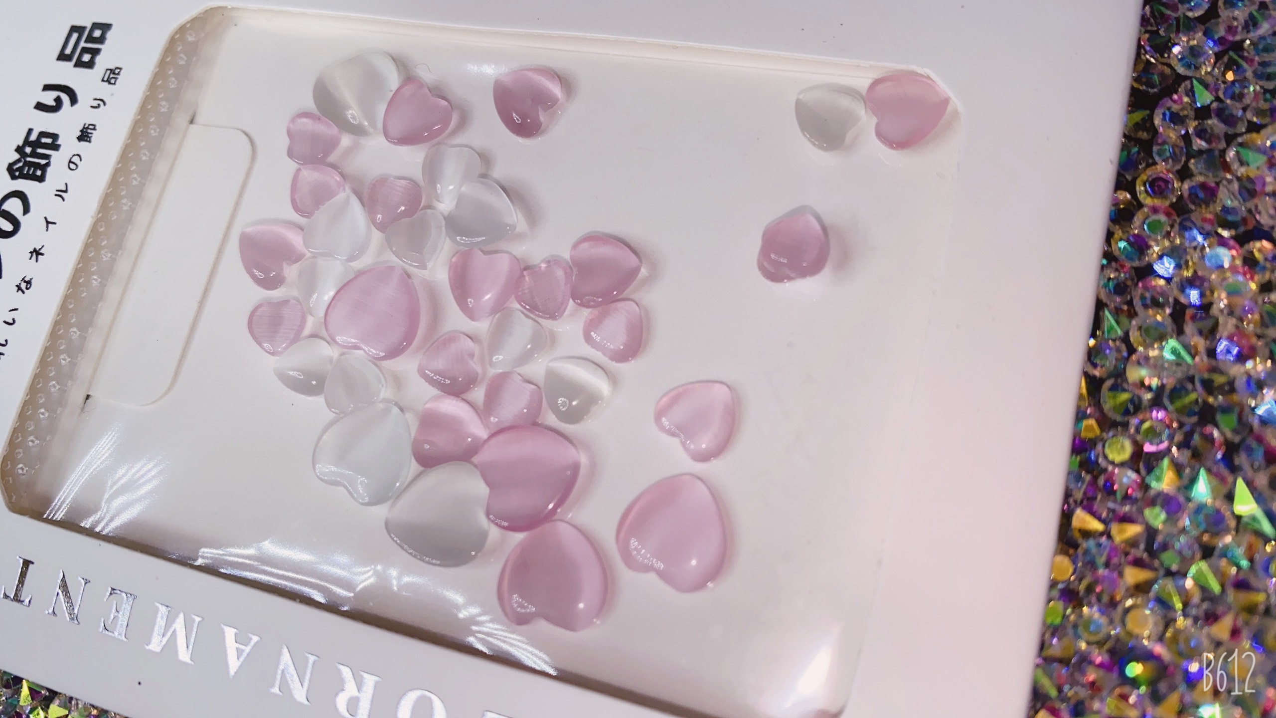 Set Tim thuỷ tinh hồng trang trí móng, trang trí nail