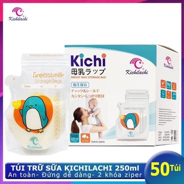 (FREESHIP ĐẾN 50k) (Hình Gà) 10 - 50 Túi trữ sữa 250ml không BPA, không mùi & 2 khóa zip an toàn cho Bé KICHILACHI KICHI NAM8