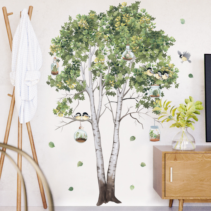Decal dán tường cây xanh 2 thân pc Bắc âu
