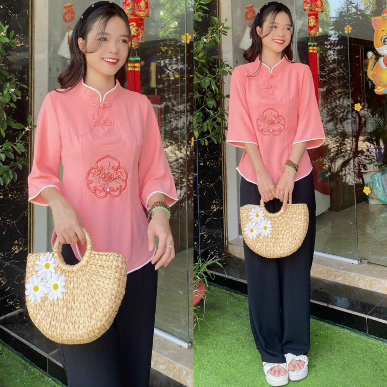 Đồ lam đi chùa # bộ ngọc bội gân xốp # quần áo nữ