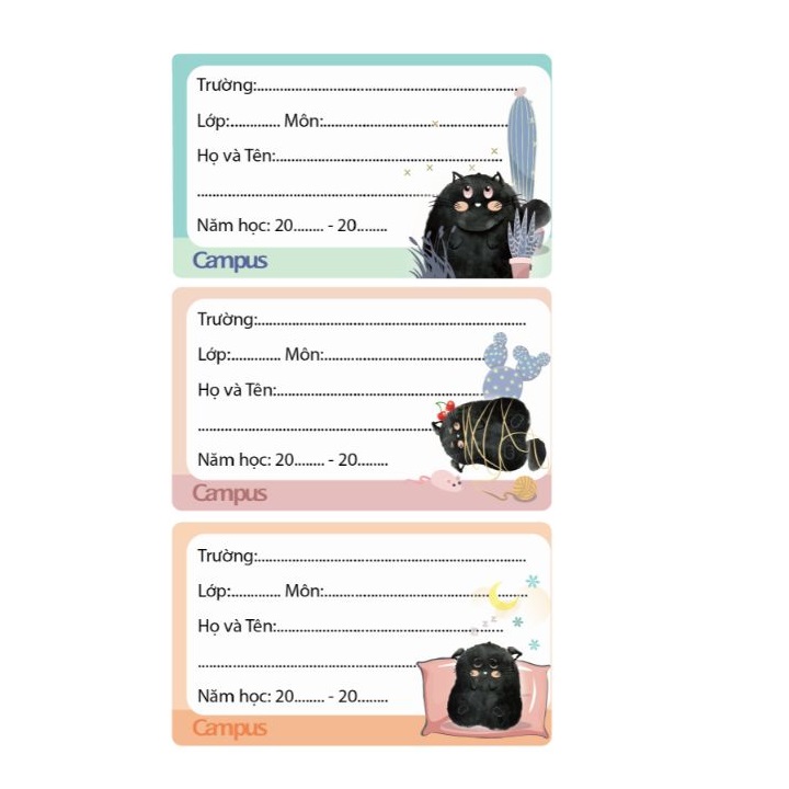 Combo 2 tập Nhãn vở Campus Meow NT-MEO-18 (18 nhãn/tập)