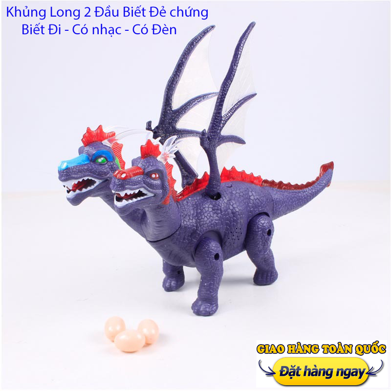 Đồ chơi Khủng Long 2 đầu cỡ lớn Biết Đẻ Trứng, Biết di chuyển và phát nhạc cực thú vị