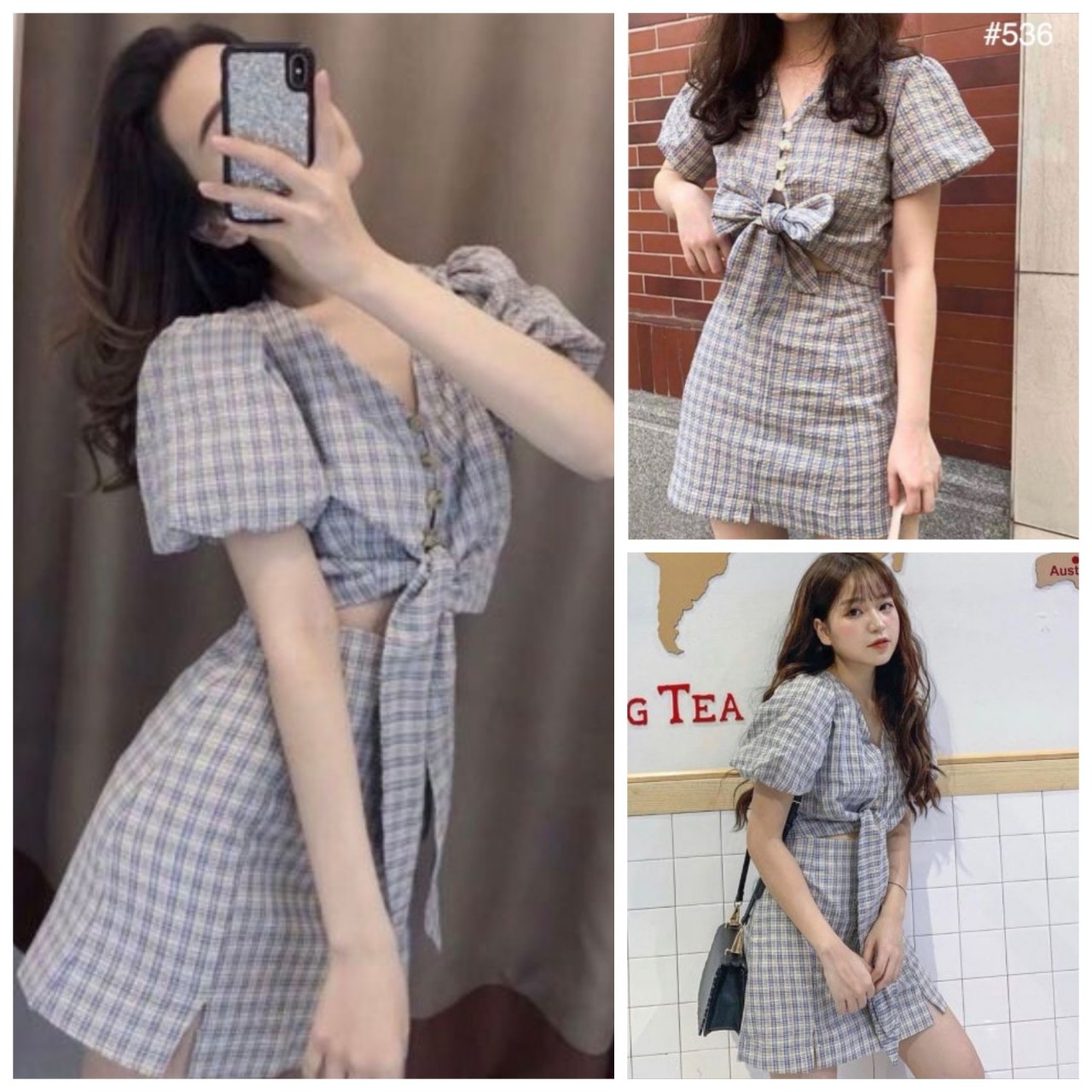Đầm xòe dạo phố caro cột nơ ngực siêu đáng yêu xb8321