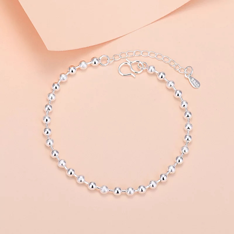 Lắc tay nữ xi bạc 925 trắng sáng kiểu dây hột bi đơn giản thanh mảnh dễ thương rẻ đẹp khuyến mãi hot trend