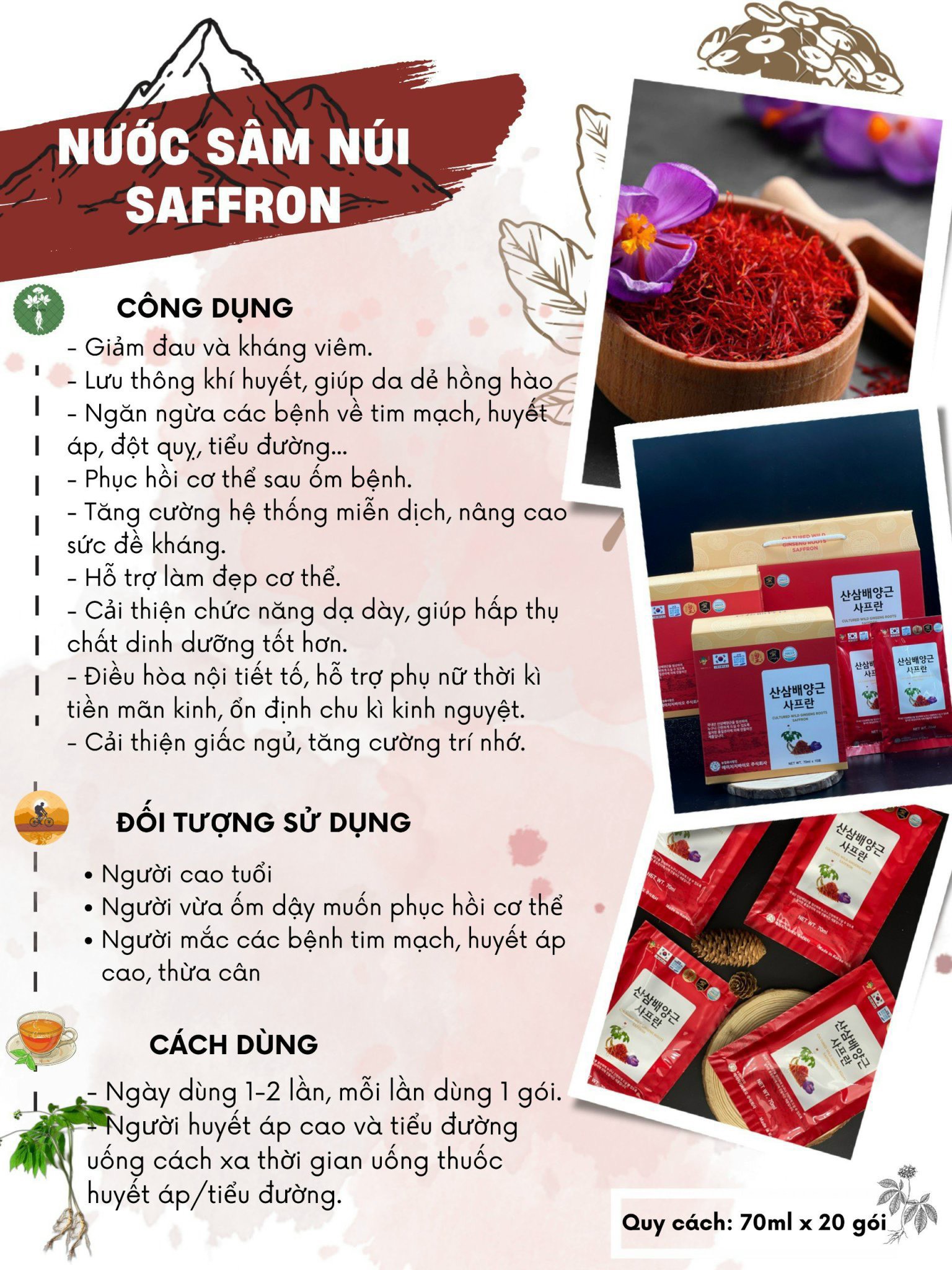 Nước hồng sâm núi Saffron Hàn Quốc 20 gói