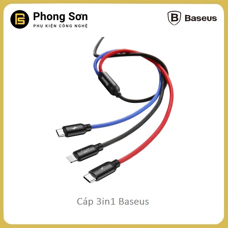 Cáp sạc 3 trong 1 Baseus  (3 cổng sạc Lightning, Micro USB và Type-C). Hỗ trợ sạc nhanh 3.5A