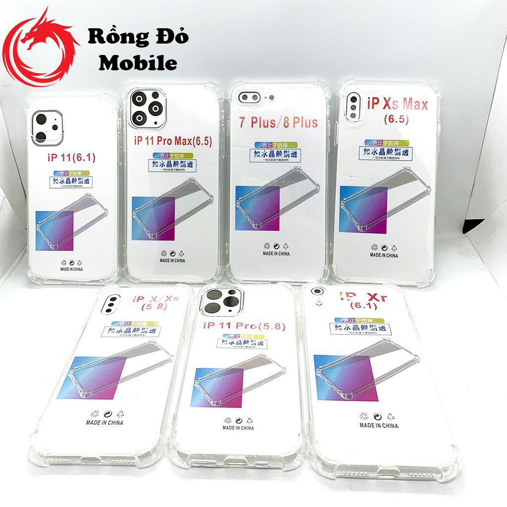 Ốp chống sốc iphone 4 góc 6/6Plus/7/7Plus/8/8Plus/X/XSMax/11/12/13 pro max trong suốt chống rơi vỡ - Rồng Đỏ Mobile