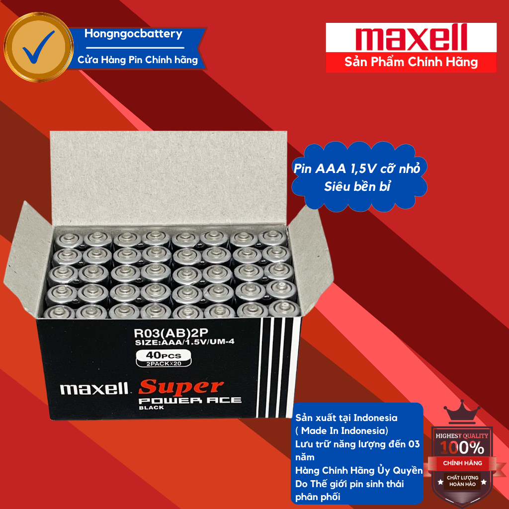  Hộp 40 viên pin đũa AAA   3A   Maxell R03P - Hàng chính hãng Max_ell Super Power Ace 