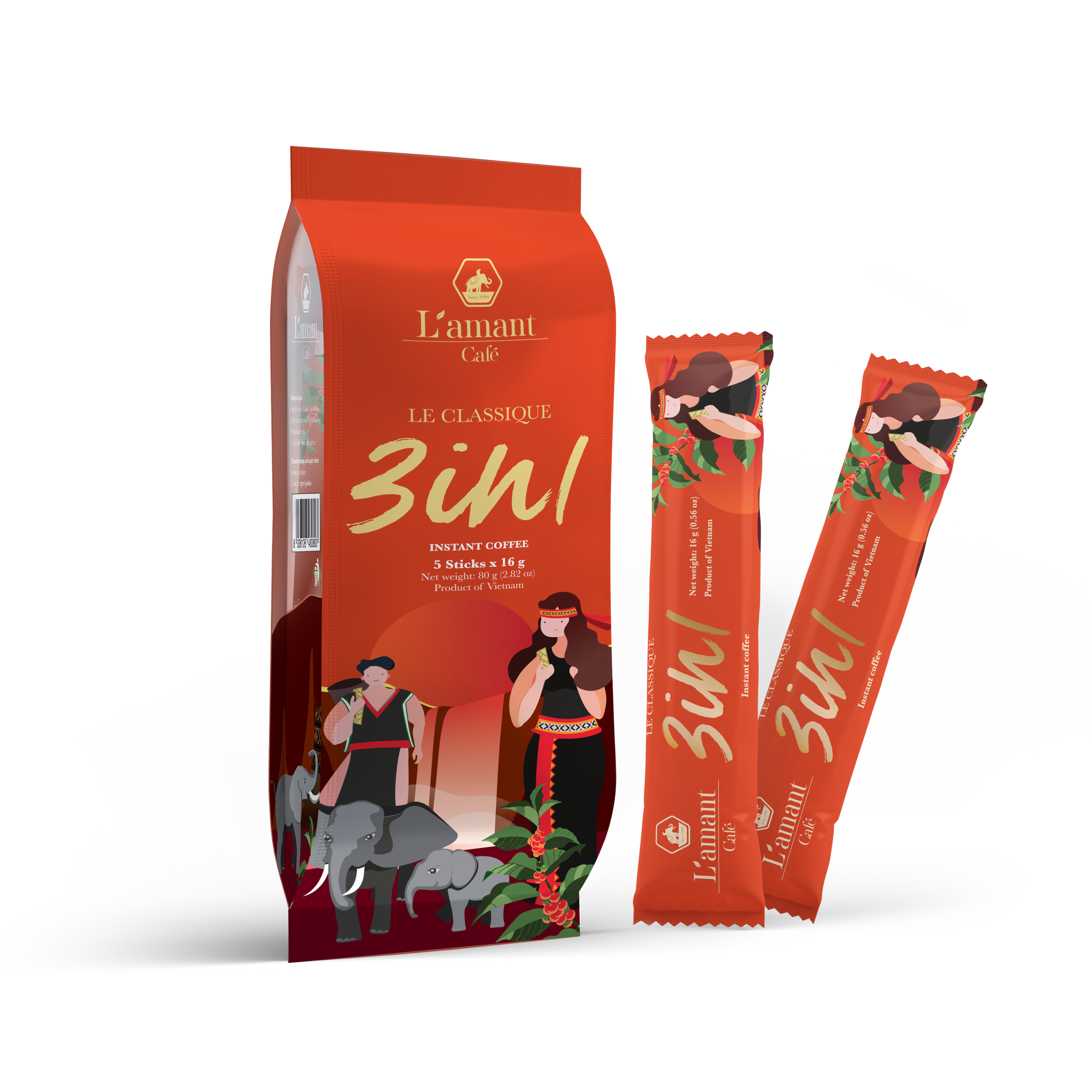 [HÀNG TẶNG KHÔNG BÁN] Cà phê hòa tan L'amant 3in1 vị cà phê sữa đá thơm ngon (4 gói sticks x 16gr)