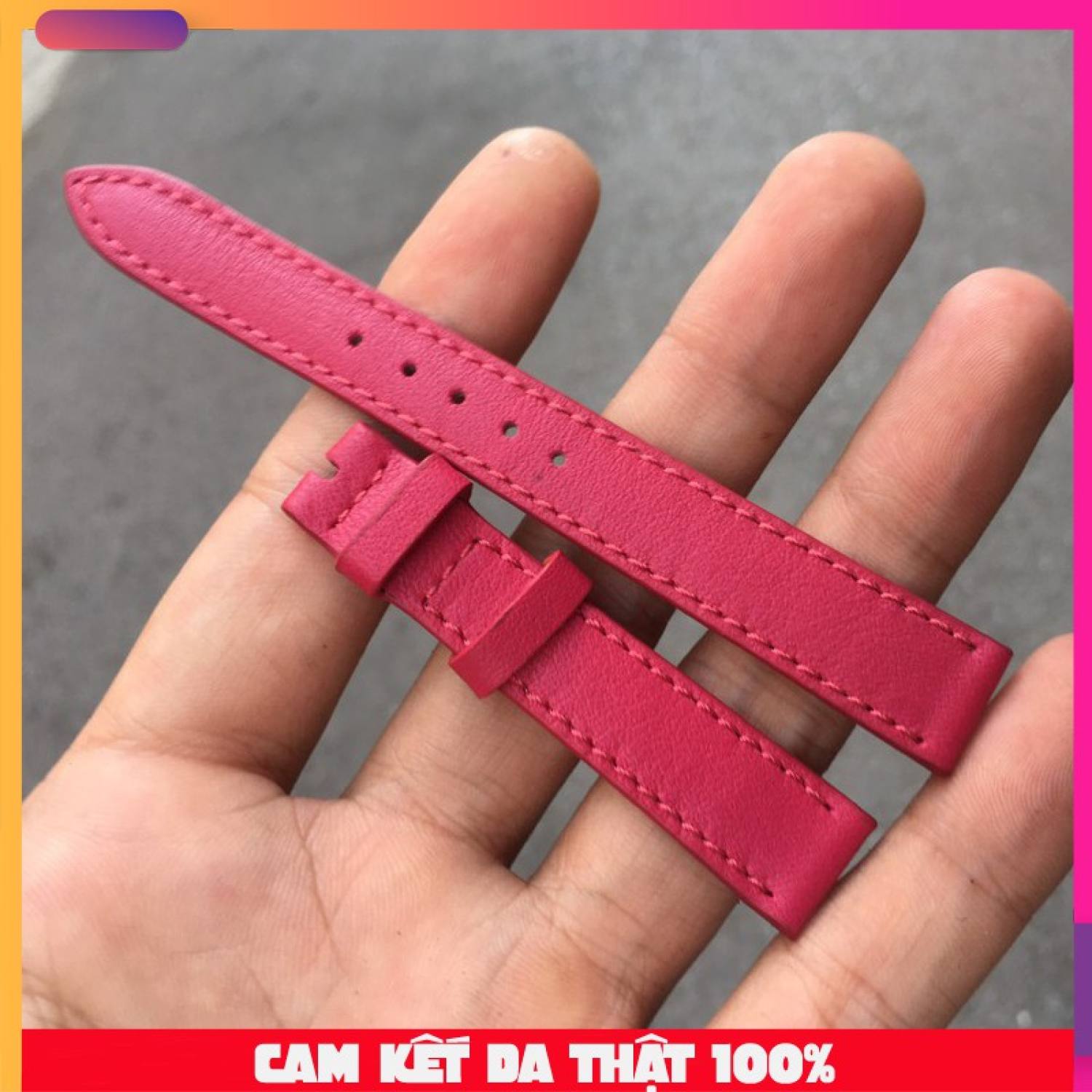 Dây đồng hồ da bò handmade màu hồng đậm cho nữ đủ size 11mm đến 17mm