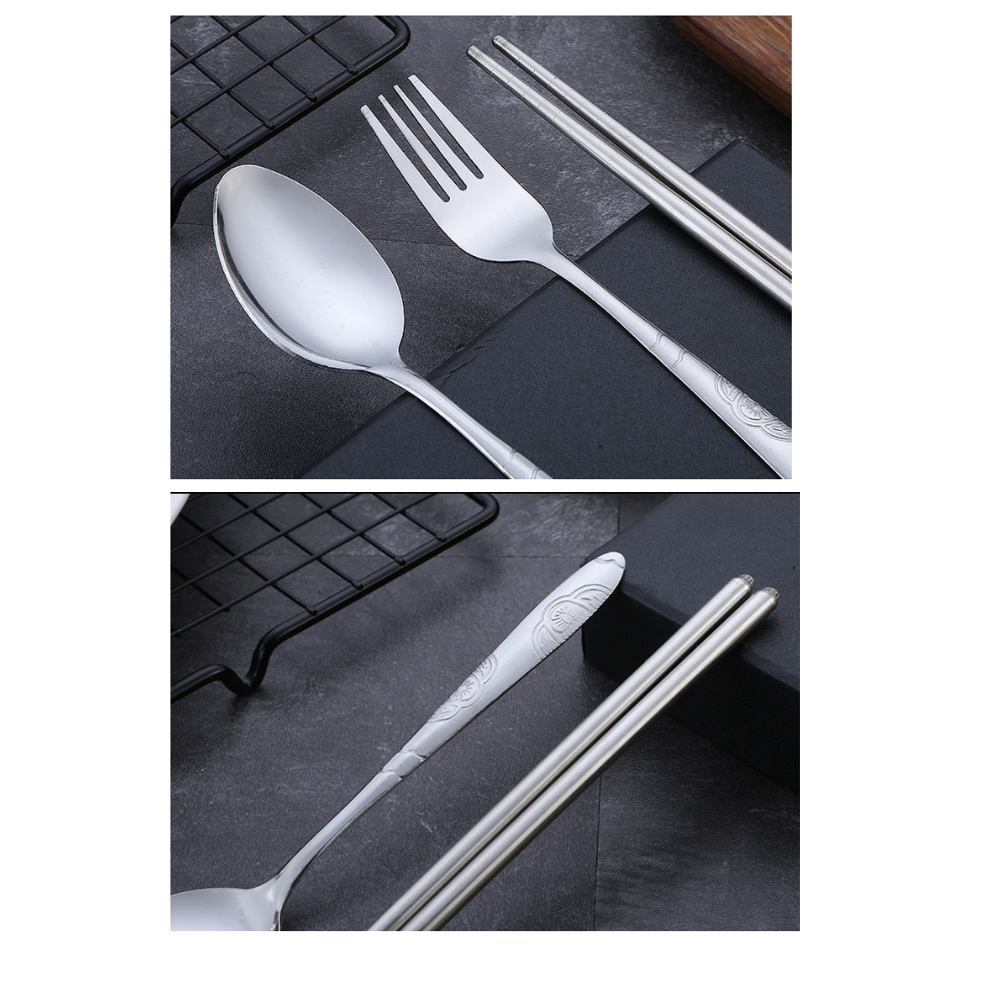 Bộ muỗng đũa nĩa inox cá nhân văn phòng du lịch dễ thương kèm hộp ChiChi BDM02