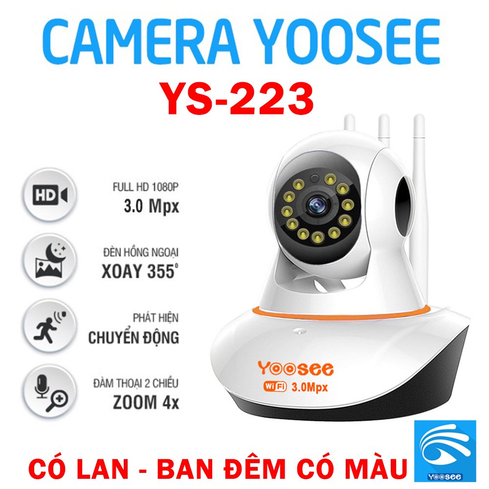 (Mẫu mới) Camera YOOSEE YS-223, 3.0Mpx - 1080P (Có cổng lan), (Cam 2.0M - 1080P, Logo 3.0M)