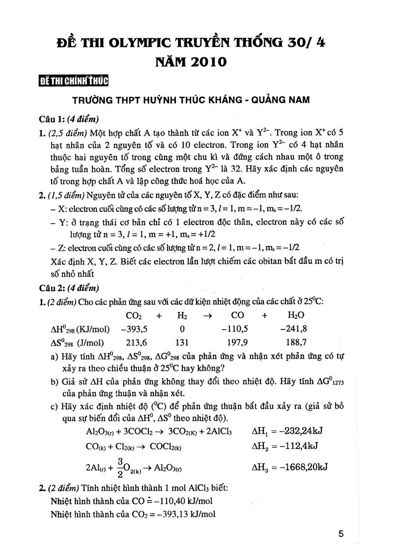 [HCM]Tổng Tập Đề Thi Olympic 30 Tháng 4 Hóa Học 10