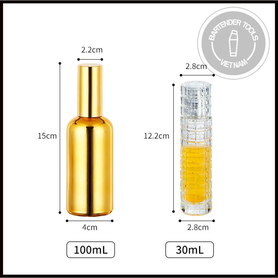 Bình xịt phun sương martini cocktail 100ml mạ vàng