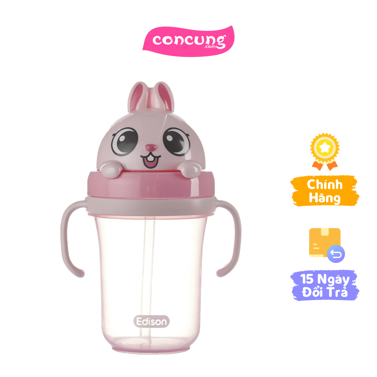 Bình tập uống Edison 2 3D con thỏ (300ml, hồng)