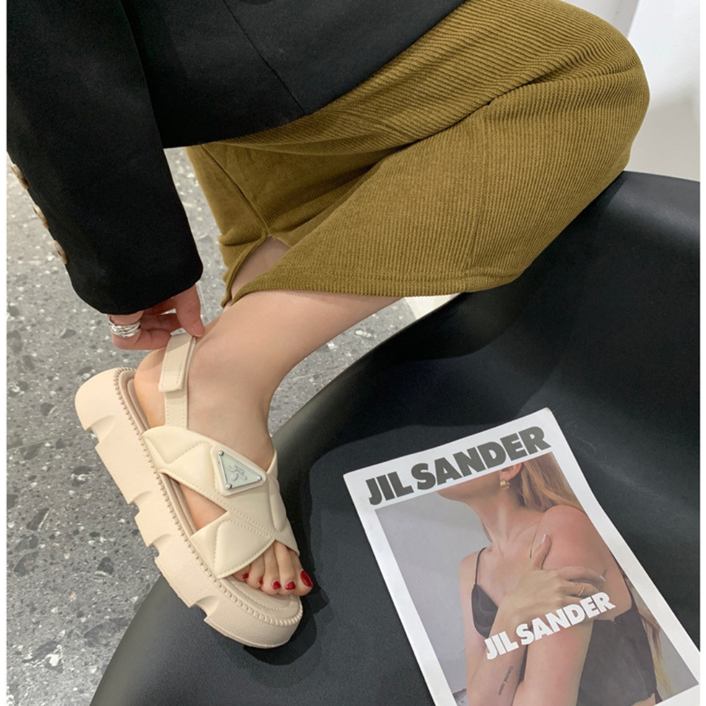 Xăng đan nữ dép sandal cao su quai chéo đế cao 4cm siêu êm không thấm nước dép size kép 36-41
