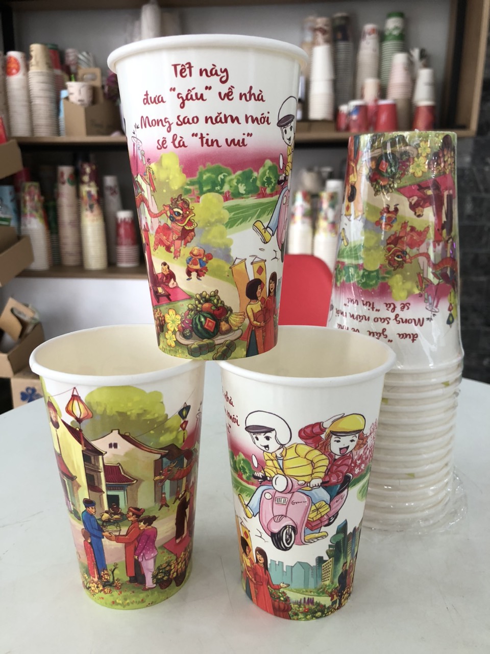 Ly giấy 16oz~472ml - Lốc 20 ly giấy có họa tiết