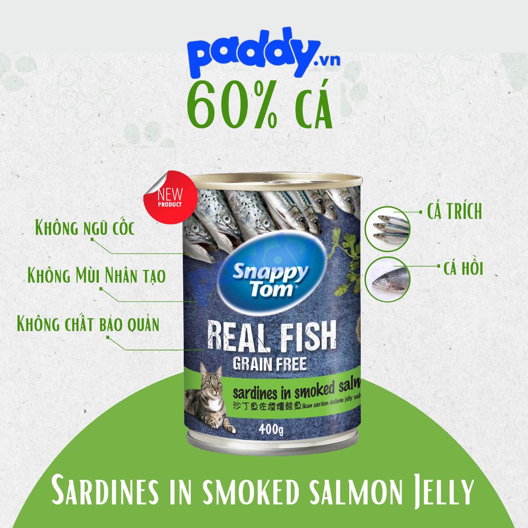 [Combo 12] Pate Cho Mèo Snappy Tom Real Fish Lon 400g