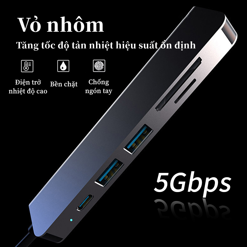 HUB Type C Tốc Độ Cao, Cổng chuyển đổi HUB USB Type-C Đa Năng to HDMI,USB 3.0,SD,TF,RJ45,PD Cho Laptop,Truyền Dữ Liệu Siêu Tốc