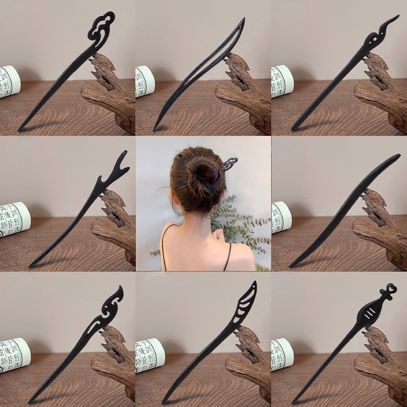 Trâm búi tóc phong cách cổ phong thun gỗ mun đen