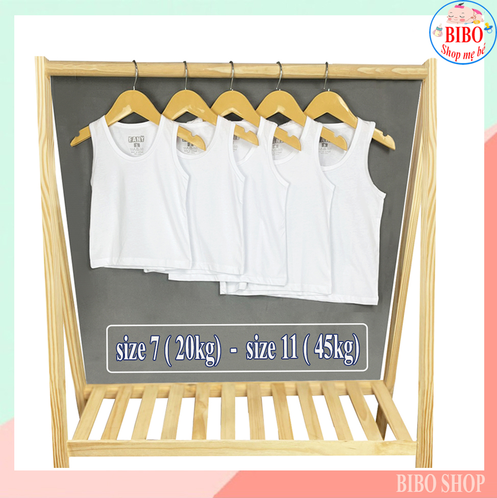 Set 5 áo thun 3 lỗ cho bé màu trắng vải cotton mặc nhà mát, vải mềm mịn chất đẹp fany
