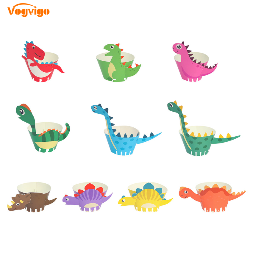 10pcs Birthday Party Decoration Supplies Wedding Baking Dessert Dinosaur Theme Cake Rim Baking Cake Cup