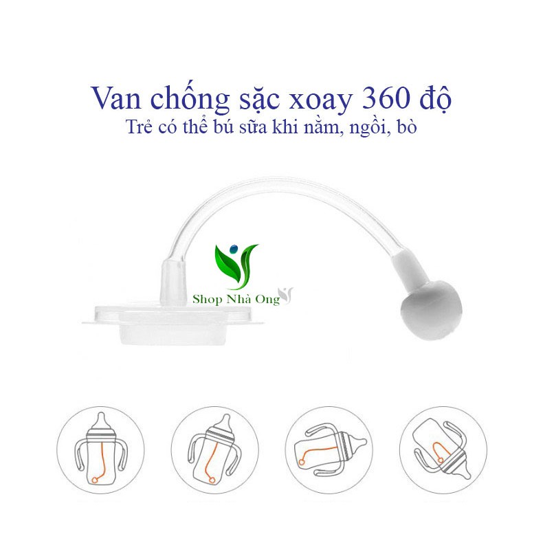 Bình Sữa Cố Thường Có Van Chống Sặc Núm Ti Silicon Siêu Mềm