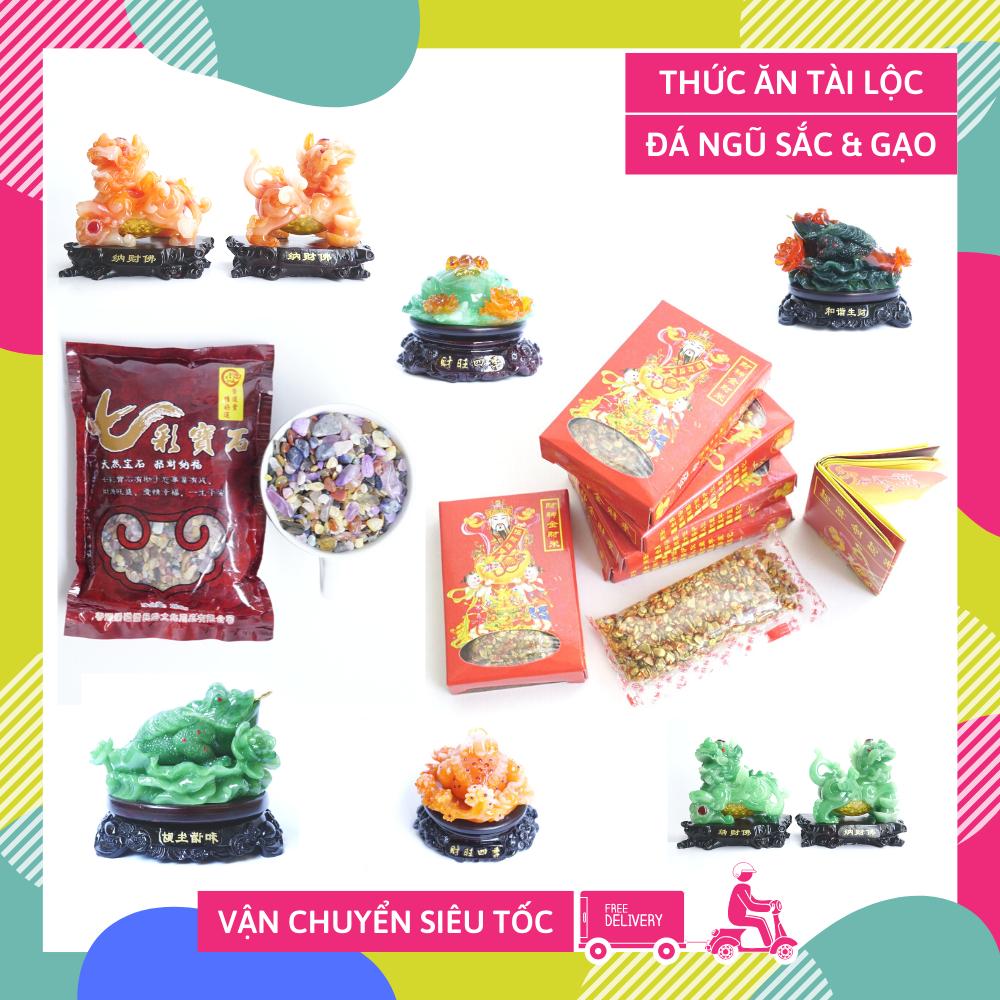 Thức ăn tài lộc cho linh vật phong thủy tượng Cóc, Tỳ Hưu chiêu tài - Đá ngũ sắc + Gạo vàng Thần Tài