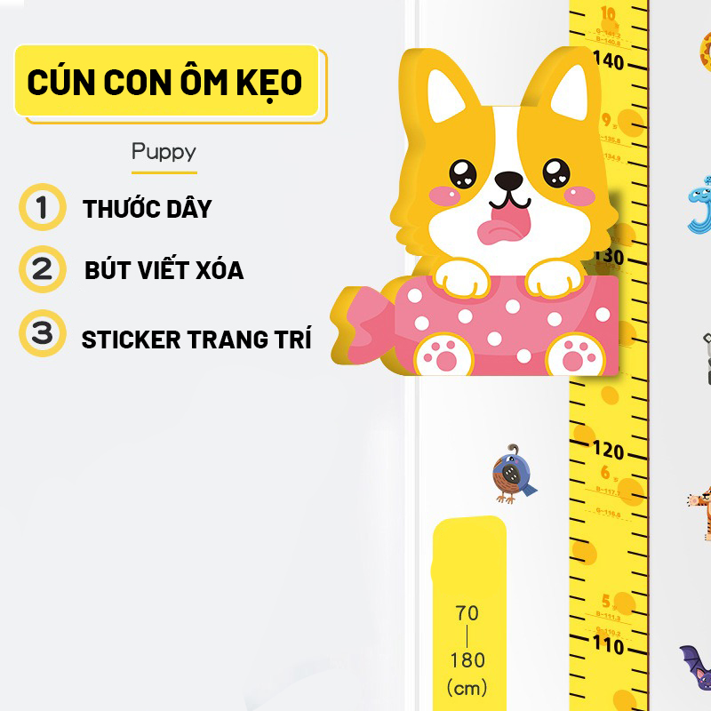 Thước đo chiều cao dán tường cho bé kèm decal trang trí